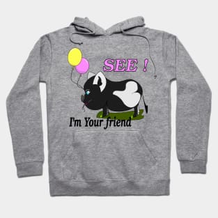 Black piglet with heart and colorful ballons Hoodie